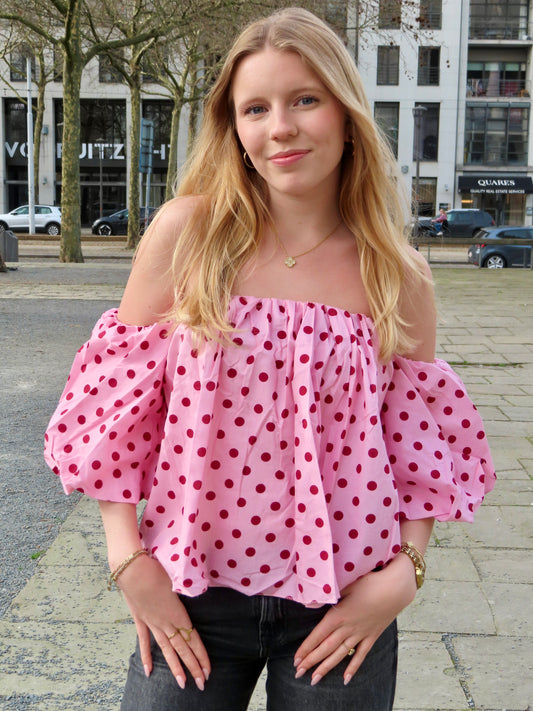 Shoulder off polka dots