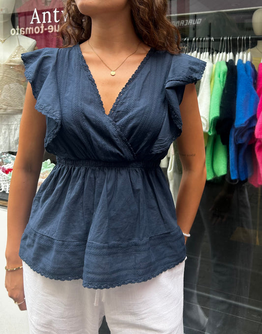 Amy top marine blauw