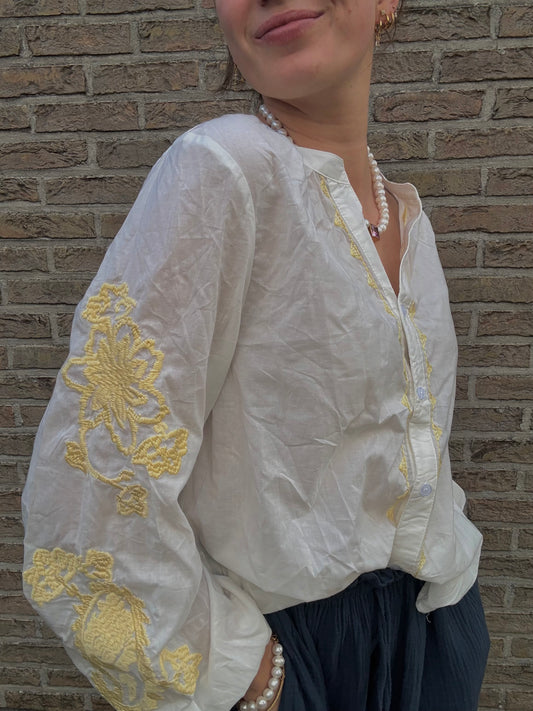 White flora blouse